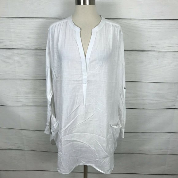 Seafolly Tops - Seafolly Women's Size XL Seafolly Boyfriend Beach Shirt White Pockets Cover Up